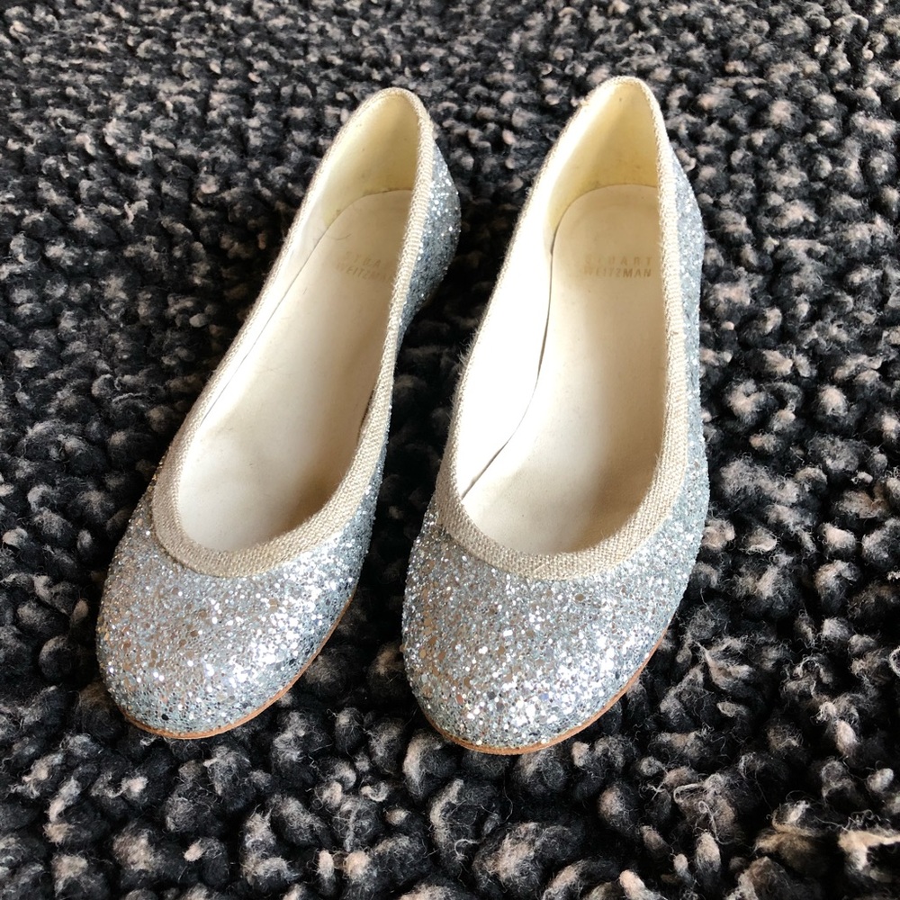 Stuart Weitzman silver glitter flats size 7